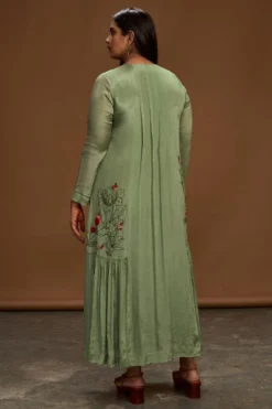 Half Full Curve Sage Floral Embroidered Dress -Inca Clothing Shop hfcmb009s 3