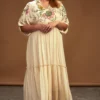 Half Full Curve Ecru Floral Embroidered Maxi Dress