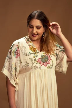 Half Full Curve Ecru Floral Embroidered Maxi Dress -Inca Clothing Shop hfcmb013 3