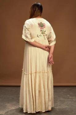 Half Full Curve Ecru Floral Embroidered Maxi Dress -Inca Clothing Shop hfcmb013 4