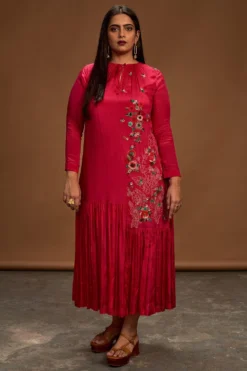 Half Full Curve Silk Floral Embroidered Dress