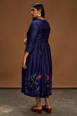 Half Full Curve Navy Floral Embroidered Dress -Inca Clothing Shop hfcmb022n 3