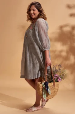 Half Full Curve Grey Floral Midi Dress -Inca Clothing Shop hfcsb020 3