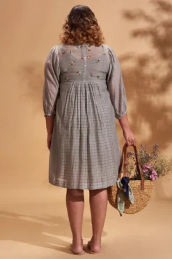 Half Full Curve Grey Floral Midi Dress -Inca Clothing Shop hfcsb020 4