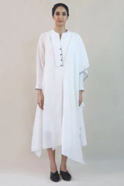 Ivory Floret Embroidered Asymmetric Drape Dress -Inca Clothing Shop int ss20 d1 19 3