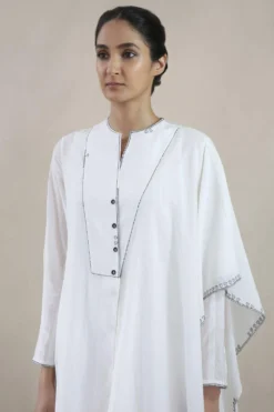 Ivory Floret Embroidered Asymmetric Drape Dress -Inca Clothing Shop int ss20 d1 19 4