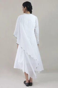 Ivory Floret Embroidered Asymmetric Drape Dress -Inca Clothing Shop int ss20 d1 19 5