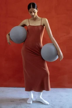 Ituvana Red Silk Slip Dress