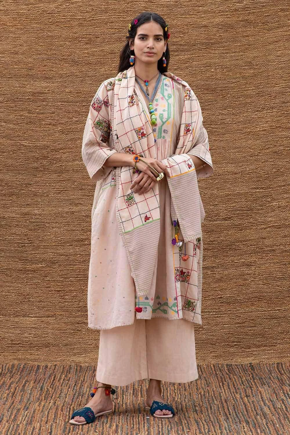 Sunira Designs Pink Jamdani Muslin Yoke Dress 2 Sunira Designs Pink Jamdani Muslin Yoke Dress - Image 2