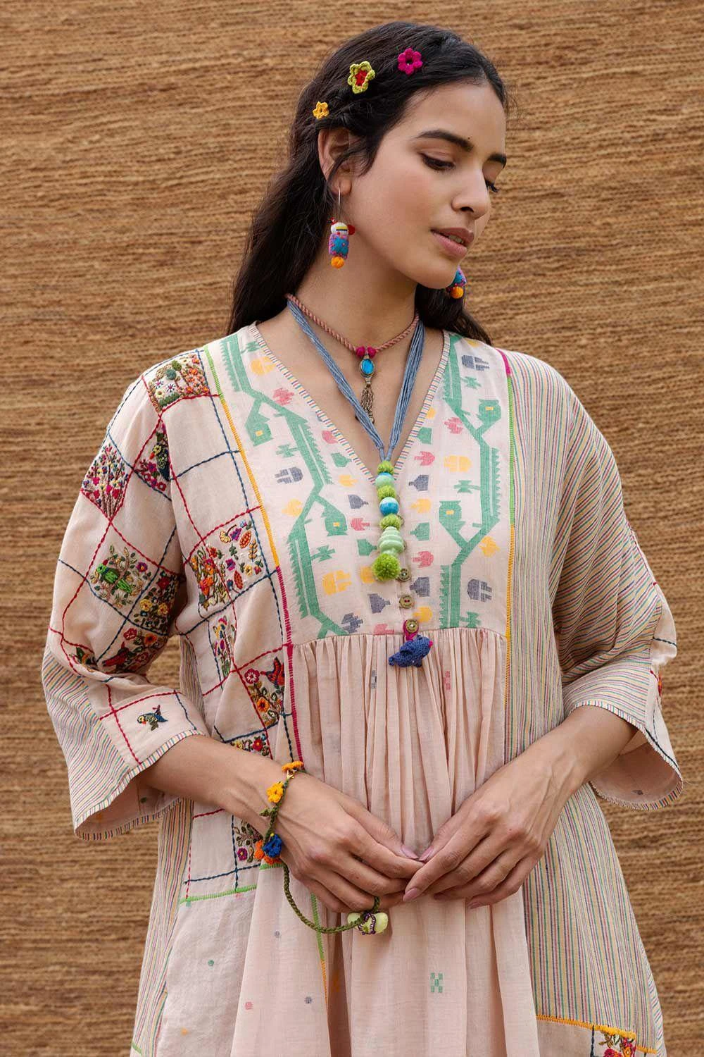 Sunira Designs Pink Jamdani Muslin Yoke Dress 4 Sunira Designs Pink Jamdani Muslin Yoke Dress - Image 4