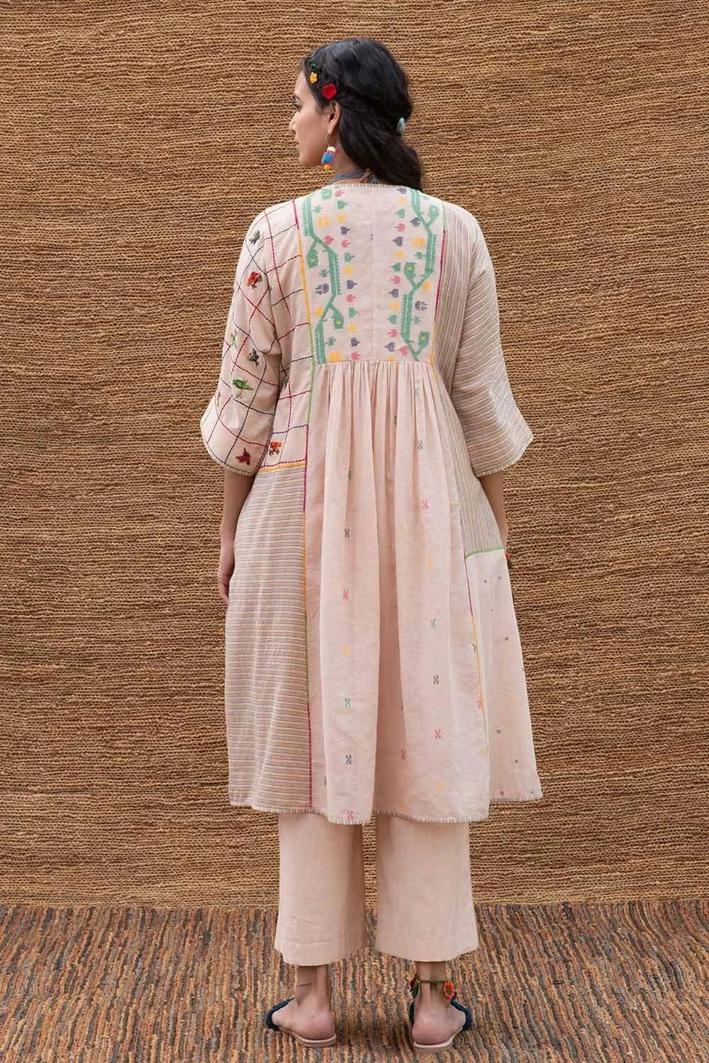 Sunira Designs Pink Jamdani Muslin Yoke Dress 5 Sunira Designs Pink Jamdani Muslin Yoke Dress - Image 5