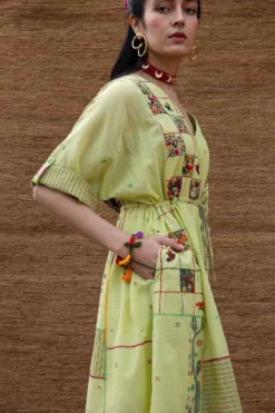 Sunira Designs Green Embroidered Drawstring Dress -Inca Clothing Shop j2207b 5