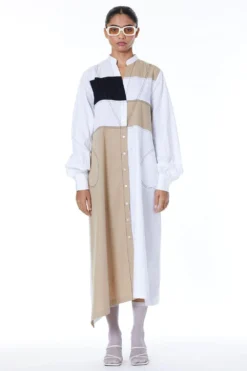 Kanika Goyal Label Beige Colour-blocked Maxi Dress