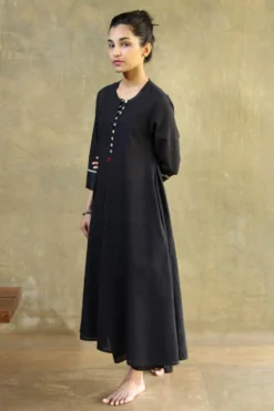 Kishmish Side Pleated Black Dress -Inca Clothing Shop kmsf194sl sps blk 3