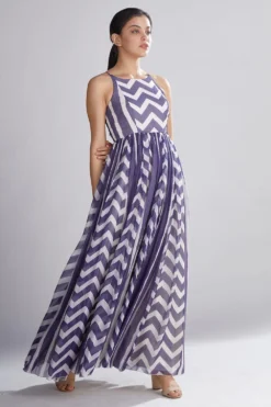 KoAi Purple Zigzag And Striped Maxi Dress -Inca Clothing Shop kofw20035 3