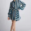 KoAi Teal Striped Shirt Dress