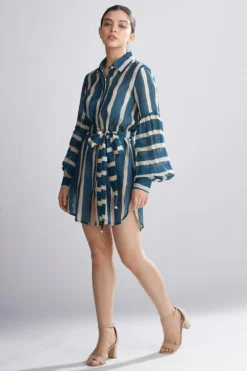 KoAi Teal Striped Shirt Dress -Inca Clothing Shop kofw20068 3