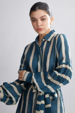 KoAi Teal Striped Shirt Dress -Inca Clothing Shop kofw20068 4