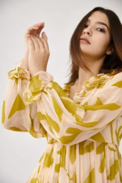 KoAi Peach & Mustard Floral Dual Print Long Dress -Inca Clothing Shop kofw21014 3