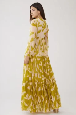 KoAi Peach & Mustard Floral Dual Print Long Dress -Inca Clothing Shop kofw21014 4