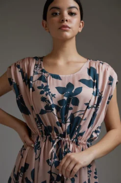 KoAi Satin Silk Peach & Teal Floral Kaftan Dress -Inca Clothing Shop koss2012 3