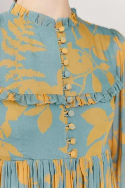 KoAi Blue & Mustard Floral Frill Maxi Dress -Inca Clothing Shop koss21031 3