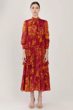 KoAi Dark Pink & Mustard Tiered Dress