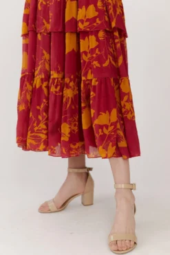 KoAi Dark Pink & Mustard Tiered Dress -Inca Clothing Shop koss21040 3