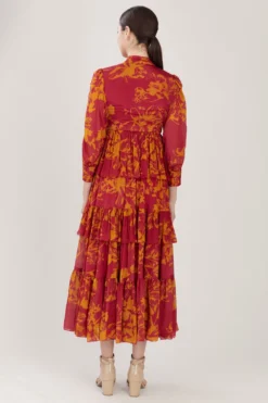 KoAi Dark Pink & Mustard Tiered Dress -Inca Clothing Shop koss21040 5