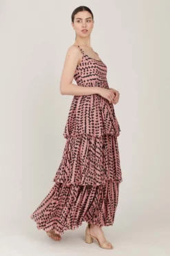 KoAi Abstract Printed Tiered Maxi Dress