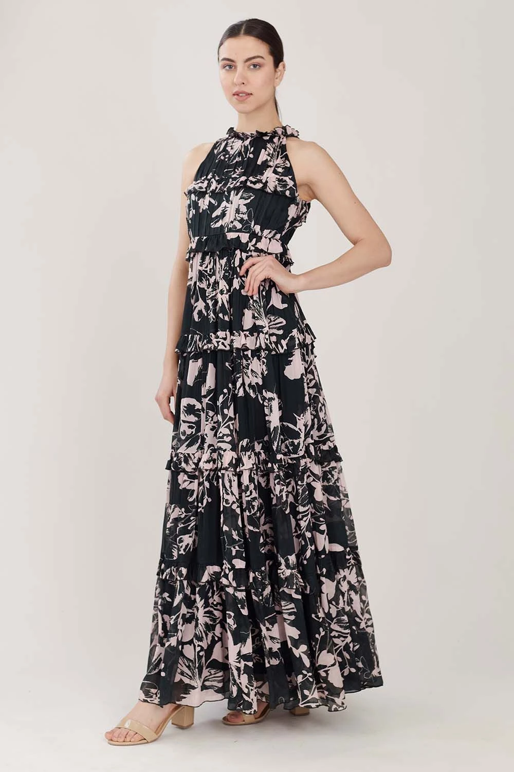 KoAi Dark Green Floral Printed Frill Dress 1 KoAi Dark Green Floral Printed Frill Dress