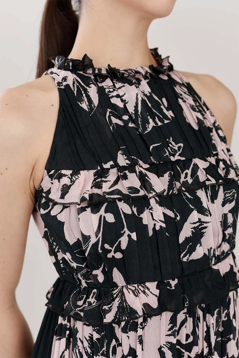 KoAi Dark Green Floral Printed Frill Dress 2 KoAi Dark Green Floral Printed Frill Dress - Image 2