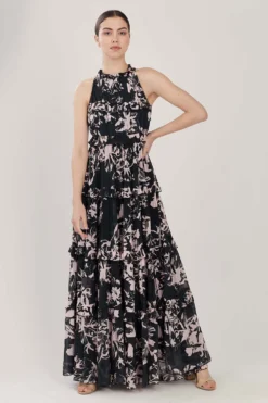 KoAi Dark Green Floral Printed Frill Dress 7 KoAi Dark Green Floral Printed Frill Dress -Inca Clothing Shop koss21051 3