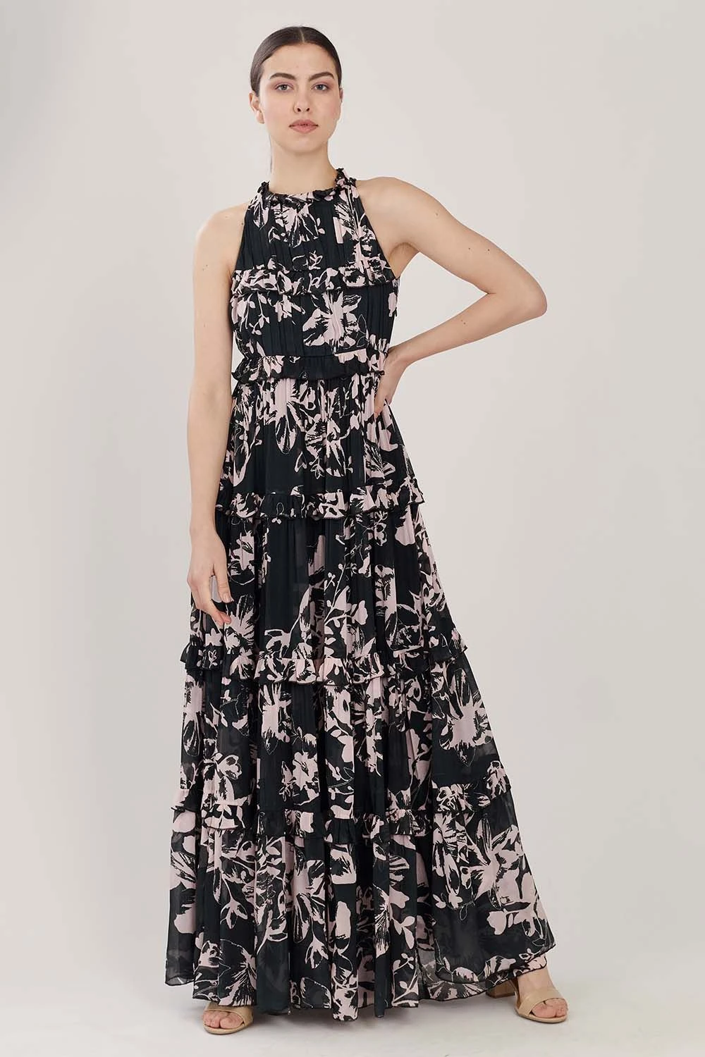 KoAi Dark Green Floral Printed Frill Dress 3 KoAi Dark Green Floral Printed Frill Dress - Image 3