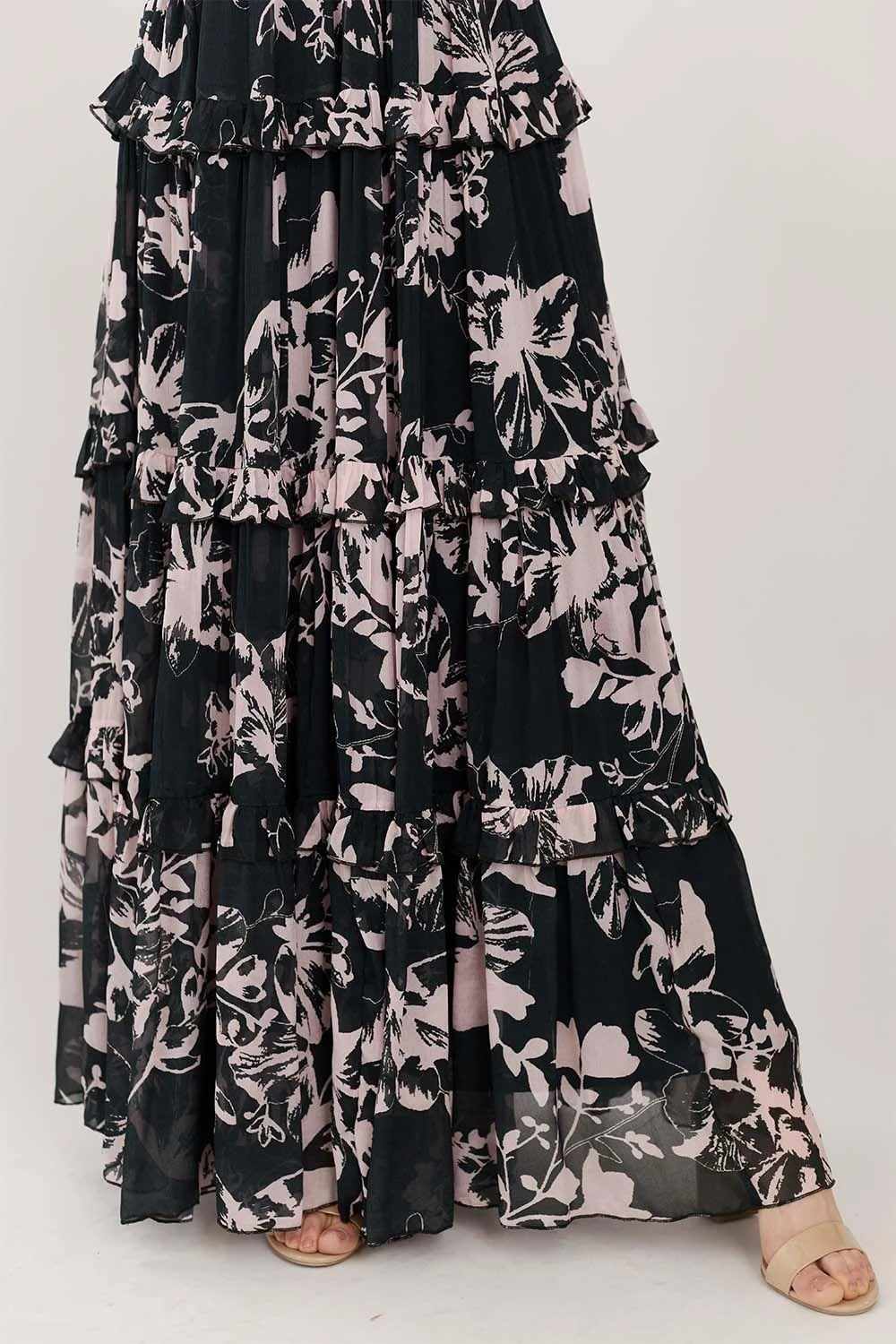 KoAi Dark Green Floral Printed Frill Dress 4 KoAi Dark Green Floral Printed Frill Dress - Image 4