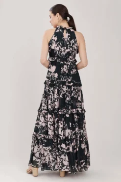 KoAi Dark Green Floral Printed Frill Dress 9 KoAi Dark Green Floral Printed Frill Dress -Inca Clothing Shop koss21051 5