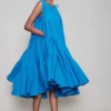 Mati Blue Midi Dress With Voluminous Layers