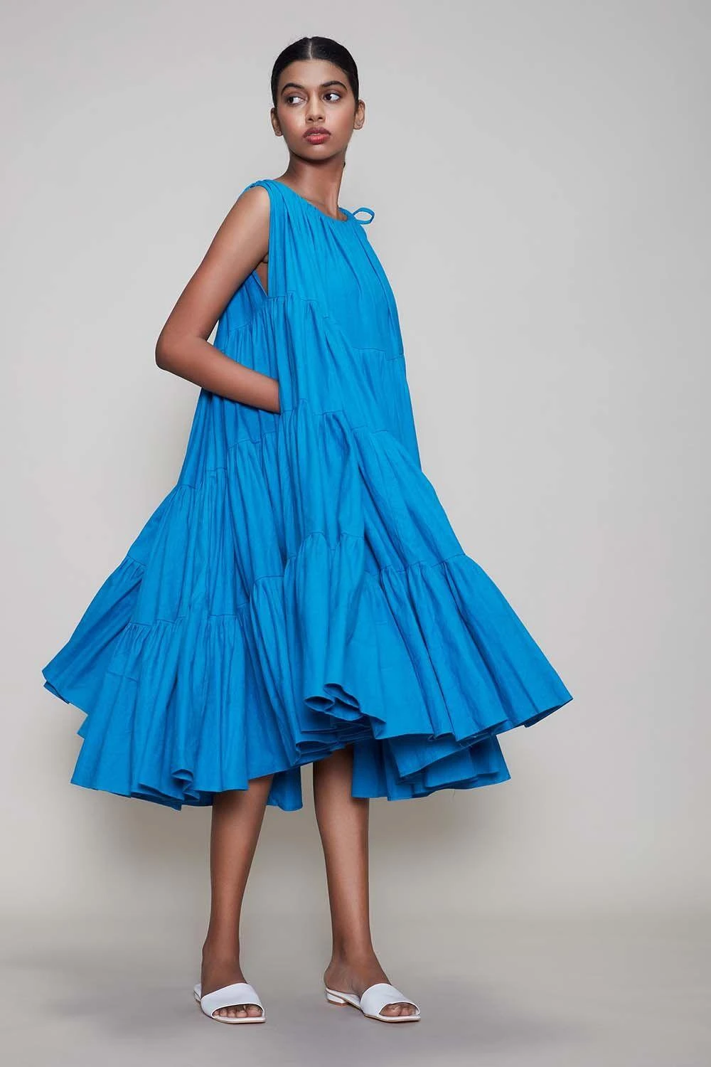 Mati Blue Midi Dress With Voluminous Layers 1 Mati Blue Midi Dress With Voluminous Layers