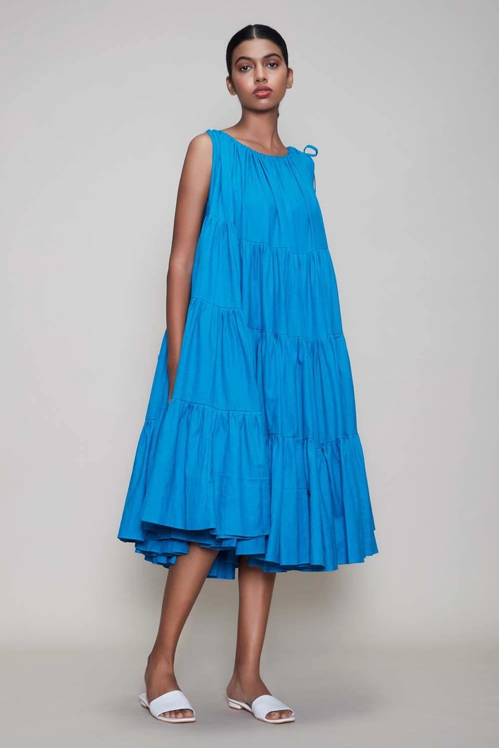 Mati Blue Midi Dress With Voluminous Layers 2 Mati Blue Midi Dress With Voluminous Layers - Image 2