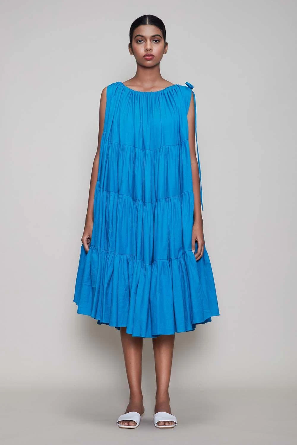Mati Blue Midi Dress With Voluminous Layers 3 Mati Blue Midi Dress With Voluminous Layers - Image 3