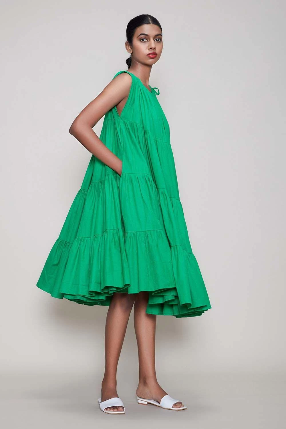 Mati Green Midi Dress With Voluminous Layers 2 Mati Green Midi Dress With Voluminous Layers - Image 2