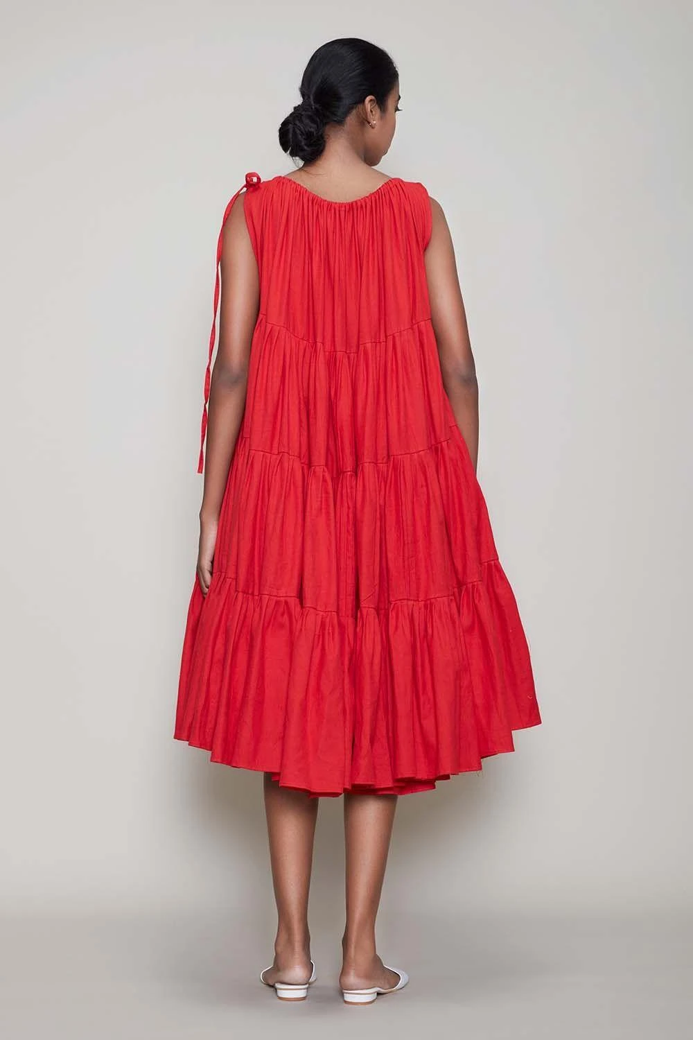 Mati Red Midi Dress With Voluminous Layers 2 Mati Red Midi Dress With Voluminous Layers - Image 2