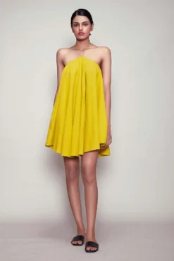 Mati Yellow Mini Halter Neck Dress