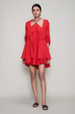 Mati Red Halter Neck Dress & Jacket Set
