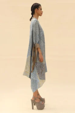 Abhishek Sharma Shirt Dress With Tie-up Sleeve Detailing -Inca Clothing Shop psh04blue 2