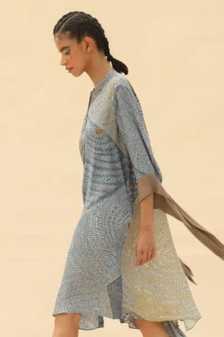 Abhishek Sharma Shirt Dress With Tie-up Sleeve Detailing -Inca Clothing Shop psh04blue 4