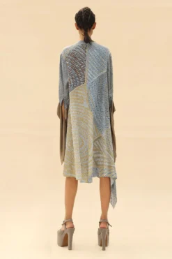 Abhishek Sharma Shirt Dress With Tie-up Sleeve Detailing -Inca Clothing Shop psh04blue 6