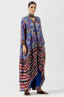 Rajdeep Ranawat Blue Bandhani Print Draped Dress -Inca Clothing Shop rr 1139 3