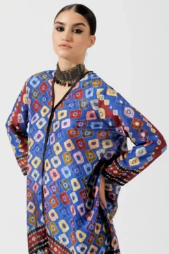 Rajdeep Ranawat Blue Bandhani Print Draped Dress -Inca Clothing Shop rr 1139 4