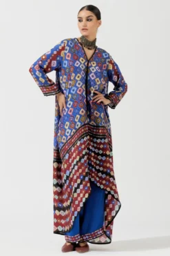 Rajdeep Ranawat Blue Bandhani Print Draped Dress -Inca Clothing Shop rr 1139 5